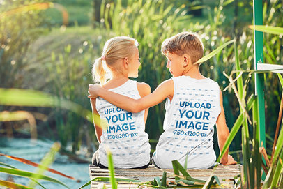 Tank Top Mockup of Two Kids Hugging Each Other