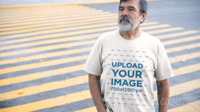 T-Shirt Video of a Senior Man Standing on the Street 