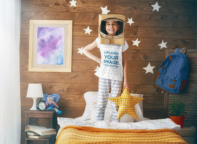 T-Shirt Mockup of a Little Girl Dressed as an Astronaut 