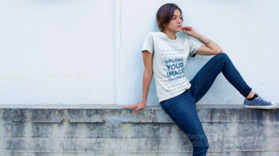 T-Shirt Video of a Woman with a Forearm Tattoo 12149