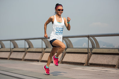 Mockup of a Woman Running with a Long Tank Top 