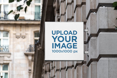 Mockup of a Squared Outdoor Sign Placed on a Concrete Column