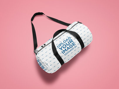 Mockup of a Sublimated Duffle Bag on a Solid Surface