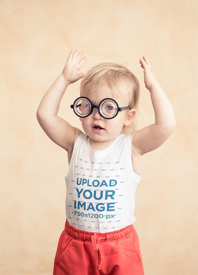 Tank Top Mockup of a Baby Boy with Funny Glasses