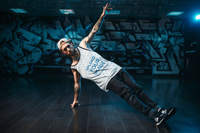 Tank Top Mockup of a Man Doing a Breakdance Routine