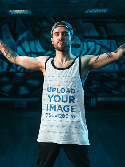 Mockup of a Man with a Heather Tank Top Posing by a Graffiti Wall 34639-r-el2
