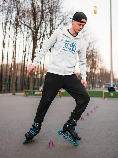 Full-Zip Hoodie Mockup of a Man on Roller Skates