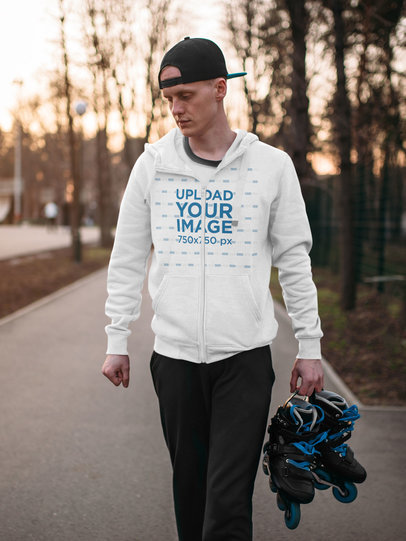 Full-Zip Hoodie Mockup Featuring a Man with Roller Skates 34642-r-el2