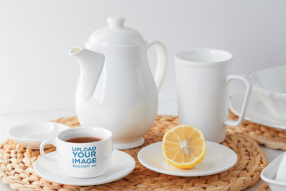 Mockup of a Teacup Featuring a Tea Set 34531-r-el2