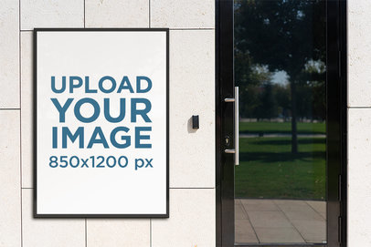 Mockup of a Framed Poster Placed by a Glass Door 4146-el1
