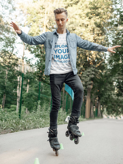 T-Shirt Mockup of a Man Jumping on Roller Skates 34644-r-el2