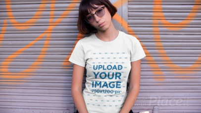 T-Shirt Video of a Dark-Haired Woman with Sunglasses