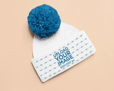 Mockup of a Beanie with a Pom-Pom 