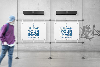 Mockup of Two Horizontal Posters in an Urban Gallery