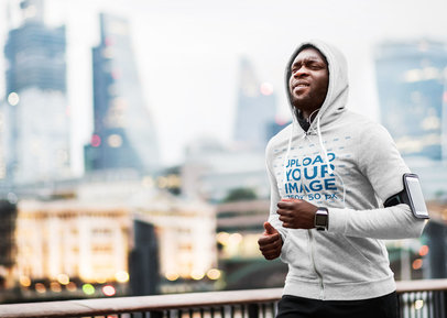 Mockup of a Running Man Against a City Landscape