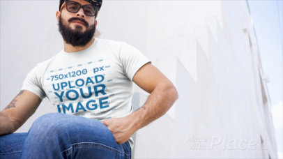 T-Shirt Video of a Strong Bearded Man