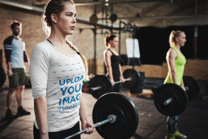 Long Sleeve Tee Mockup of a Woman Deadlifting at a Gym 34104-r-el2