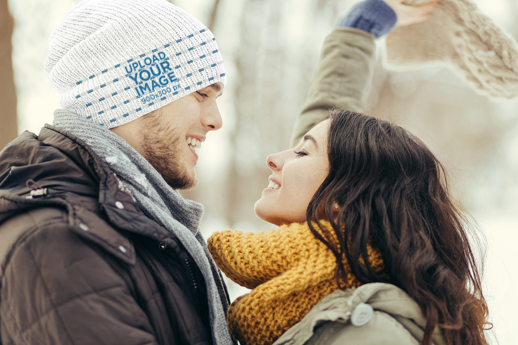 Beanie Mockup of a Man with His Girlfriend
