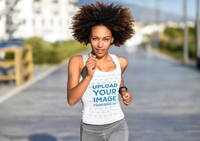 Mockup of a Female Runner with Natural Hair Wearing a Tank Top