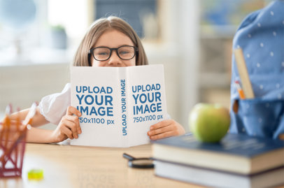 Mockup of a Girl Reading a Kids' Book