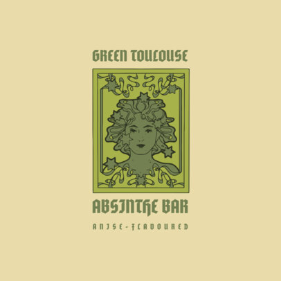 Absinthe Bar Logo Template Featuring an Art Nouveau Style Graphic 