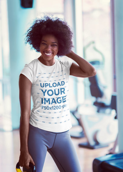 T-Shirt Mockup of a Smiling Woman at the Gym