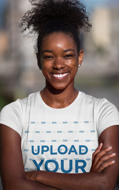 Mockup of a Smiling Woman Wearing a Round Neck Tee