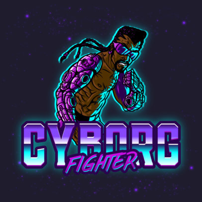 Retro-Futuristic Logo Template with a Cyborg Fighter
