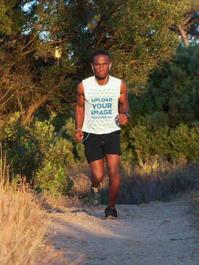 Sleeveless Shirt Mockup of a Man Running in Nature 