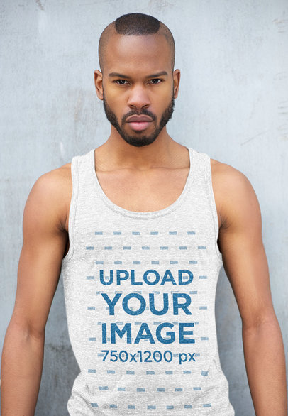 Mockup of a Serious Man Wearing a Heathered Scoop-Neck Tank Top