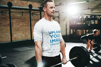 Long Sleeve Tee Mockup of a Man Lifting a Barbell in a Gym