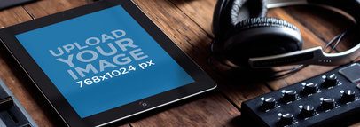 Mockup Featuring an iPad at a Music Producer's Studio 