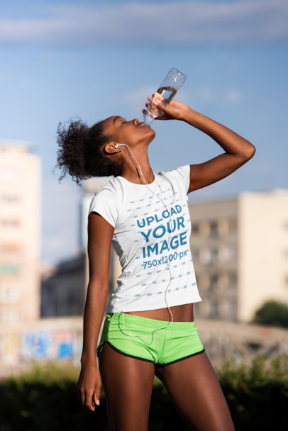 Jersey Mockup of a Female Runner Drinking Water