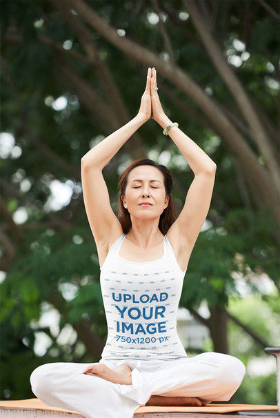 Tank Top Mockup of an Adult Woman Doing Yoga at a Park