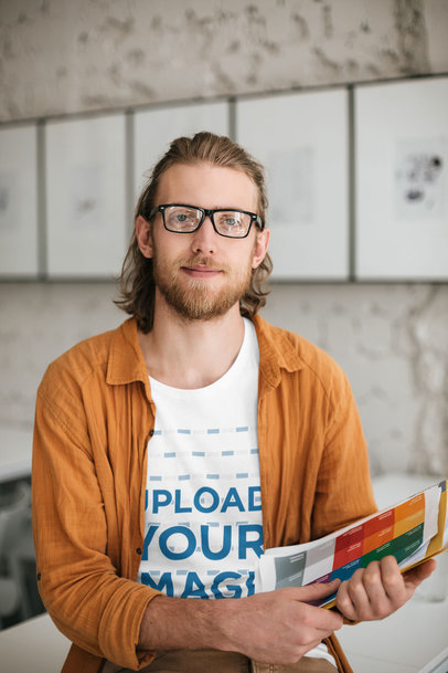 Mockup of a Man Wearing a T-Shirt Underneath a Linen Garment 34471-r-el2