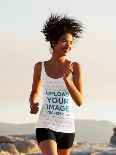 Tank Top Mockup of a Female Runner with Natural Curly Hair
