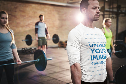 Long Sleeve Tee Mockup of a Man Deadlifting in a Gym