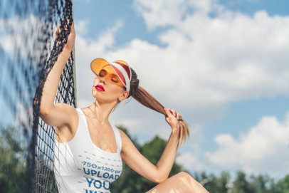 Tank Top Mockup of a Woman with a Tennis Visor