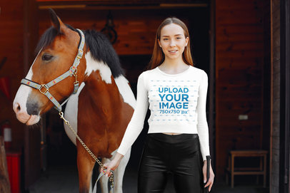 Long Sleeve Tee Mockup of a Woman Standing Next to a Horse