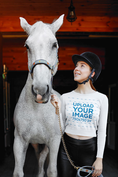 Crop Top Tee Featuring a Woman Standing Next to Her Horse