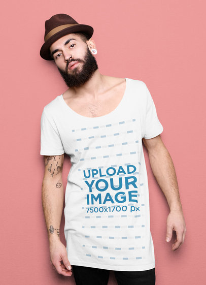 Slouchy Tee Mockup Featuring a Bearded Man at a Studio