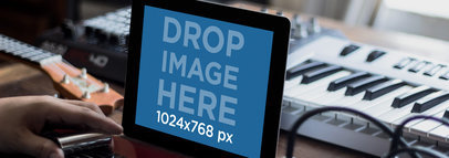 Mockup of an iPad Placed by Musical Instruments