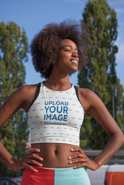 Sports Bra Mockup of a Female Athlete with Natural Hair