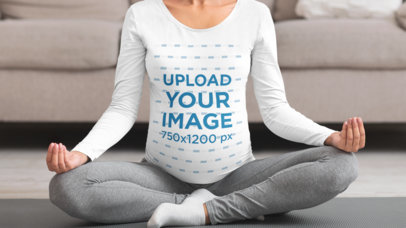 Mockup of a Pregnant Woman Doing Yoga in a Long Sleeve Tee
