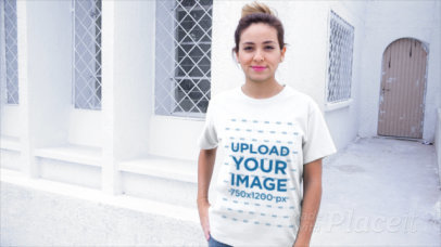 T-Shirt Video of a Young Woman Posing by a White House