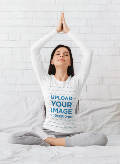 Long-Sleeve Tee Mockup of a Relaxed Woman Doing Yoga