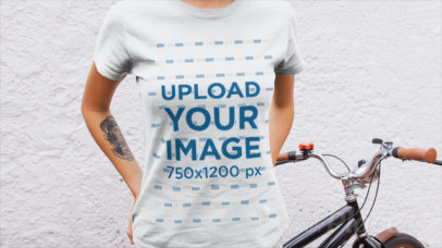 T-Shirt Video of a Woman Posing Next to Her Bicycle