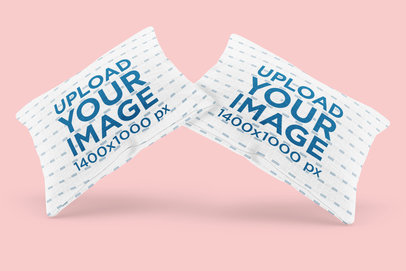 Mockup Featuring Two Customizable Pillows Floating Against a Colored Backdrop 3255-el1