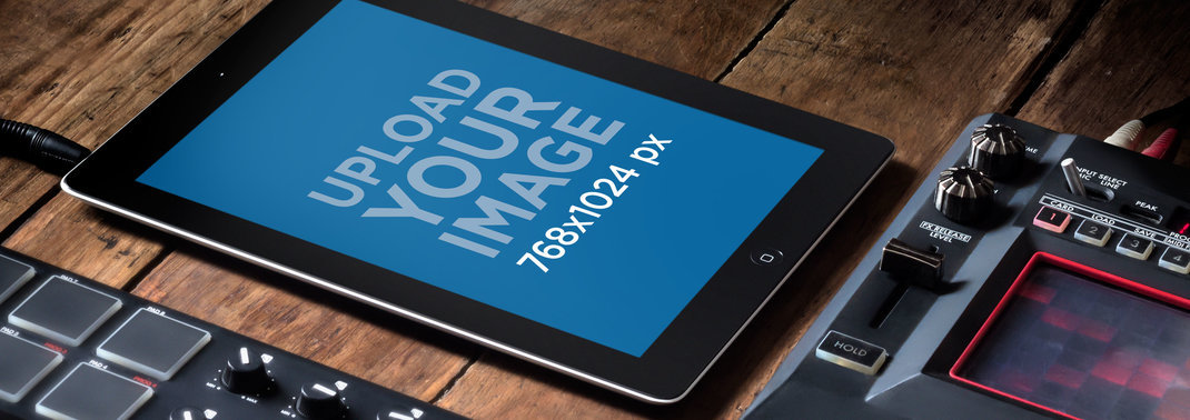 iPad Mockup Featuring a Mixing Console 