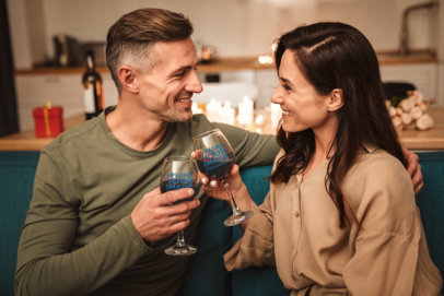 Wine Glass Mockup Featuring a Middle-Aged Couple